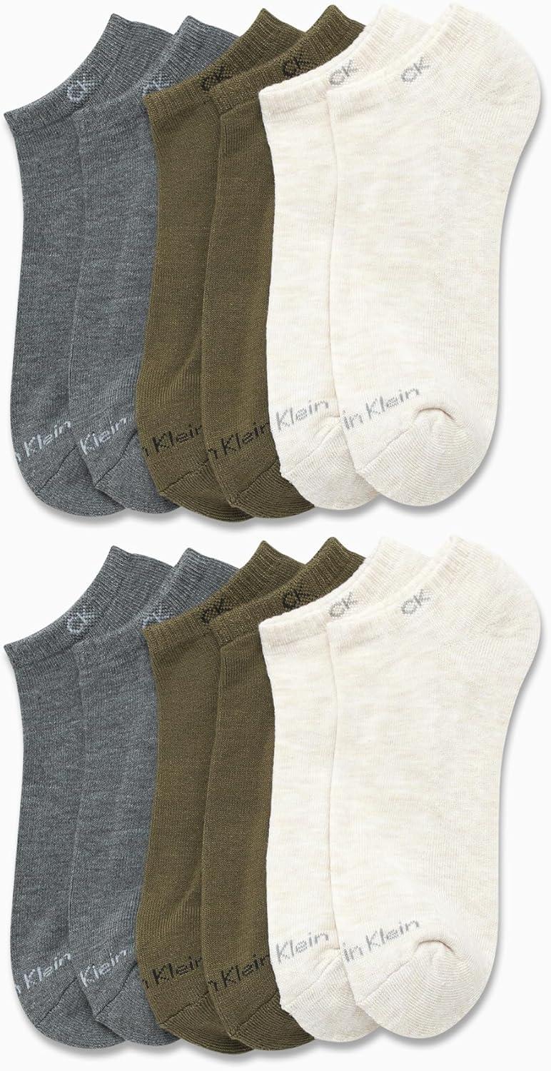 imageCalvin Klein Mens No Show Lightweight Cushioned Low Cut Socks 12 PackBeigeGrey