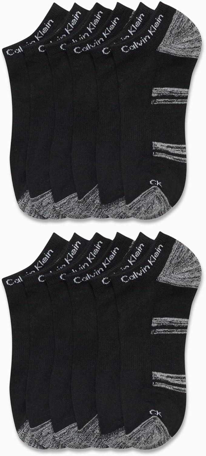 imageCalvin Klein Mens No Show Lightweight Cushioned Low Cut Socks 12 PackBlack Assorted