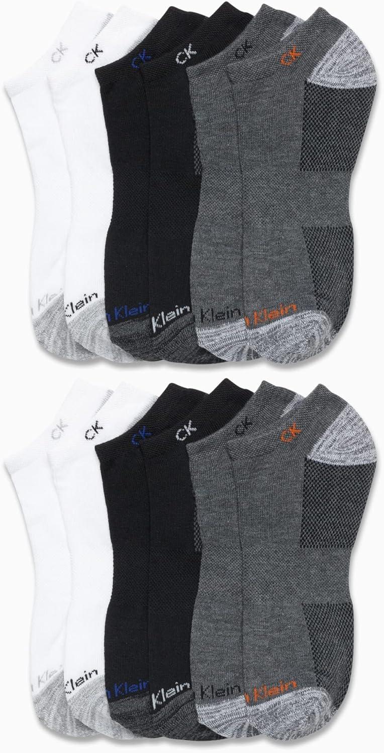 imageCalvin Klein Mens No Show Lightweight Cushioned Low Cut Socks 12 PackGrey Heather Assort