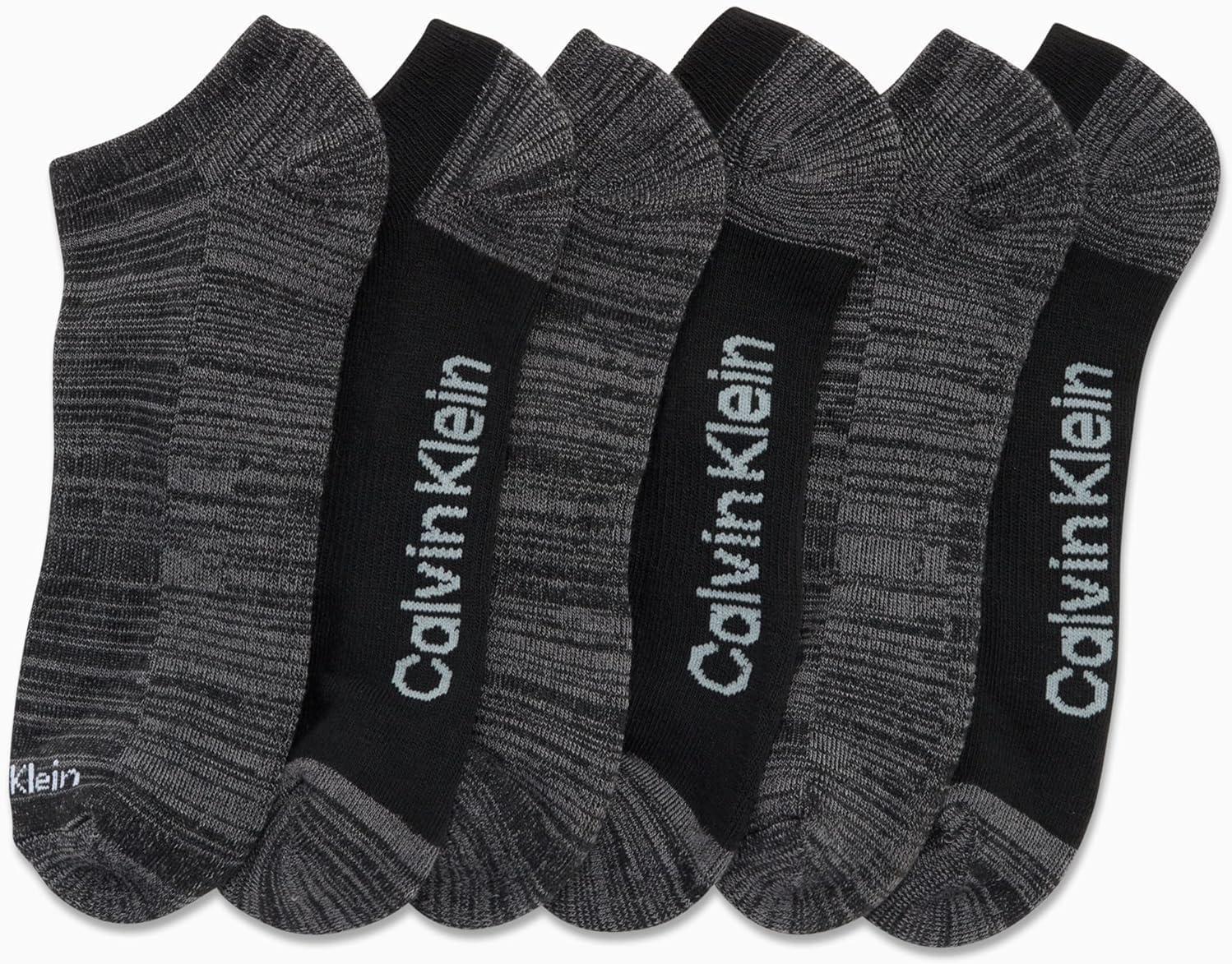 imageCalvin Klein Mens No Show Lightweight Cushioned Low Cut Socks 12 PackGrey Stripes