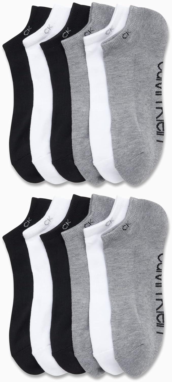 imageCalvin Klein Mens No Show Lightweight Cushioned Low Cut Socks 12 PackGreyBlackWhite