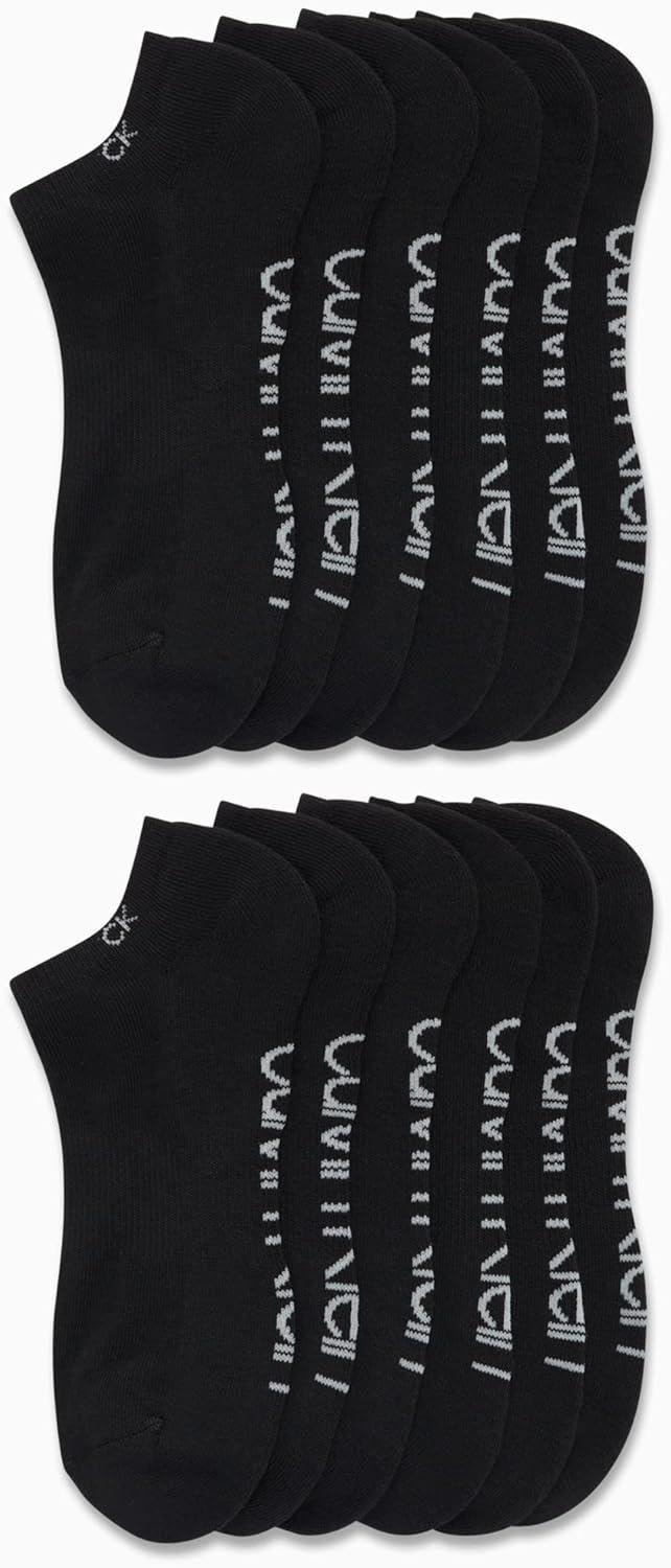 imageCalvin Klein Mens No Show Lightweight Cushioned Low Cut Socks 12 PackJet Black
