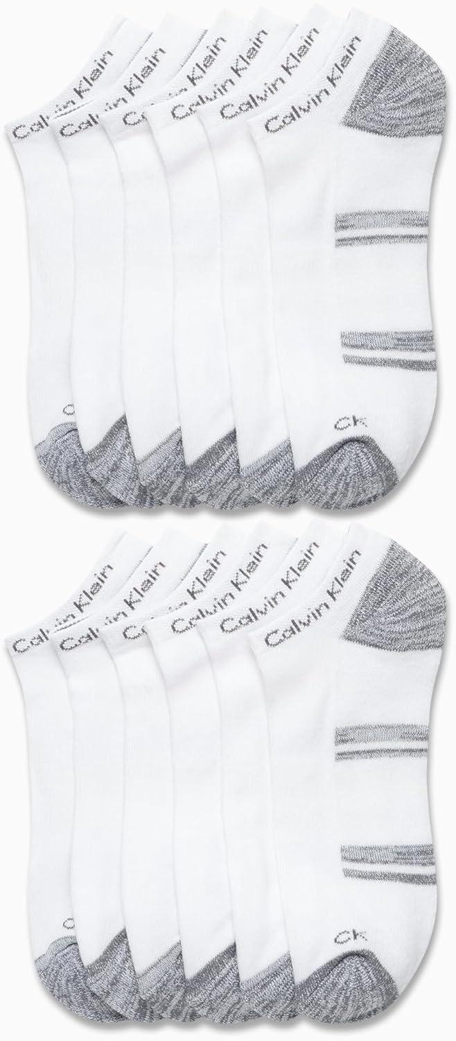 imageCalvin Klein Mens No Show Lightweight Cushioned Low Cut Socks 12 PackWhite Assorted