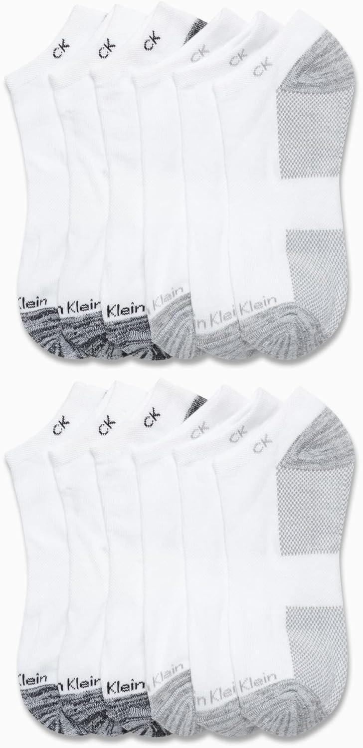 imageCalvin Klein Mens No Show Lightweight Cushioned Low Cut Socks 12 PackWhiteGrey