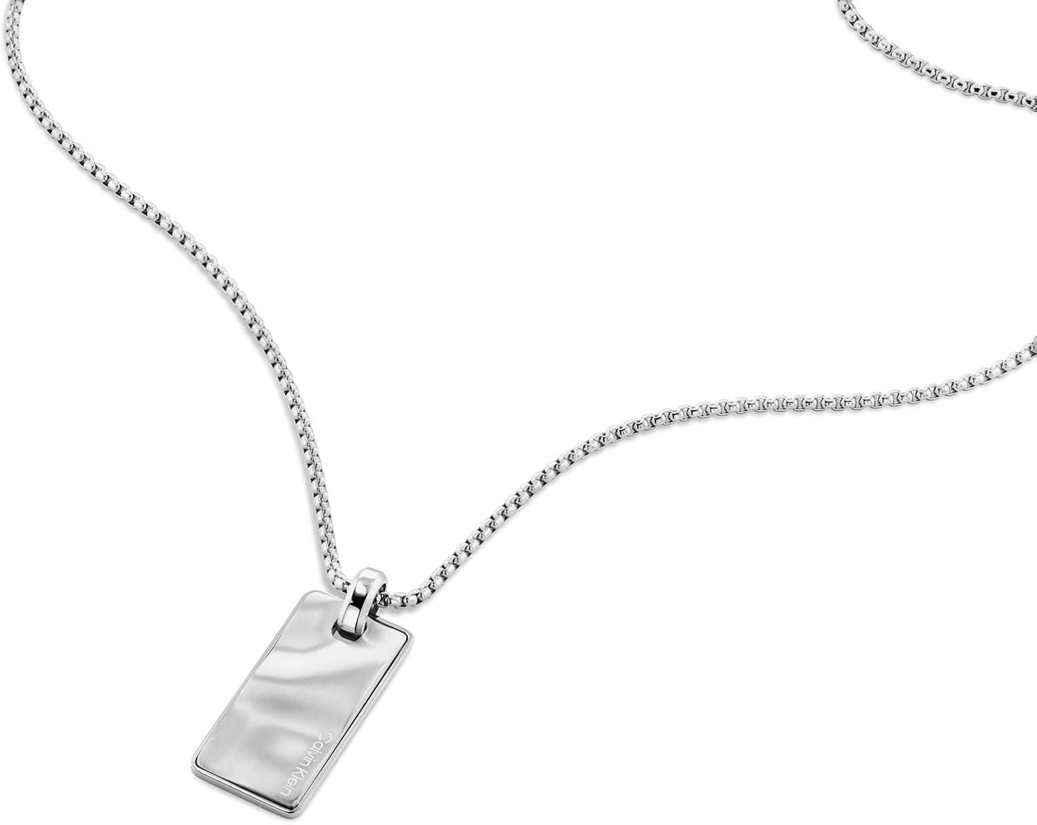 imageCalvin Klein Metallic Waves Dog Tag Necklace Collection for Men  Stainless Steel Lobster Closure  Elegant Everyday Wear  Fashion Accessory Gift for HimSilver