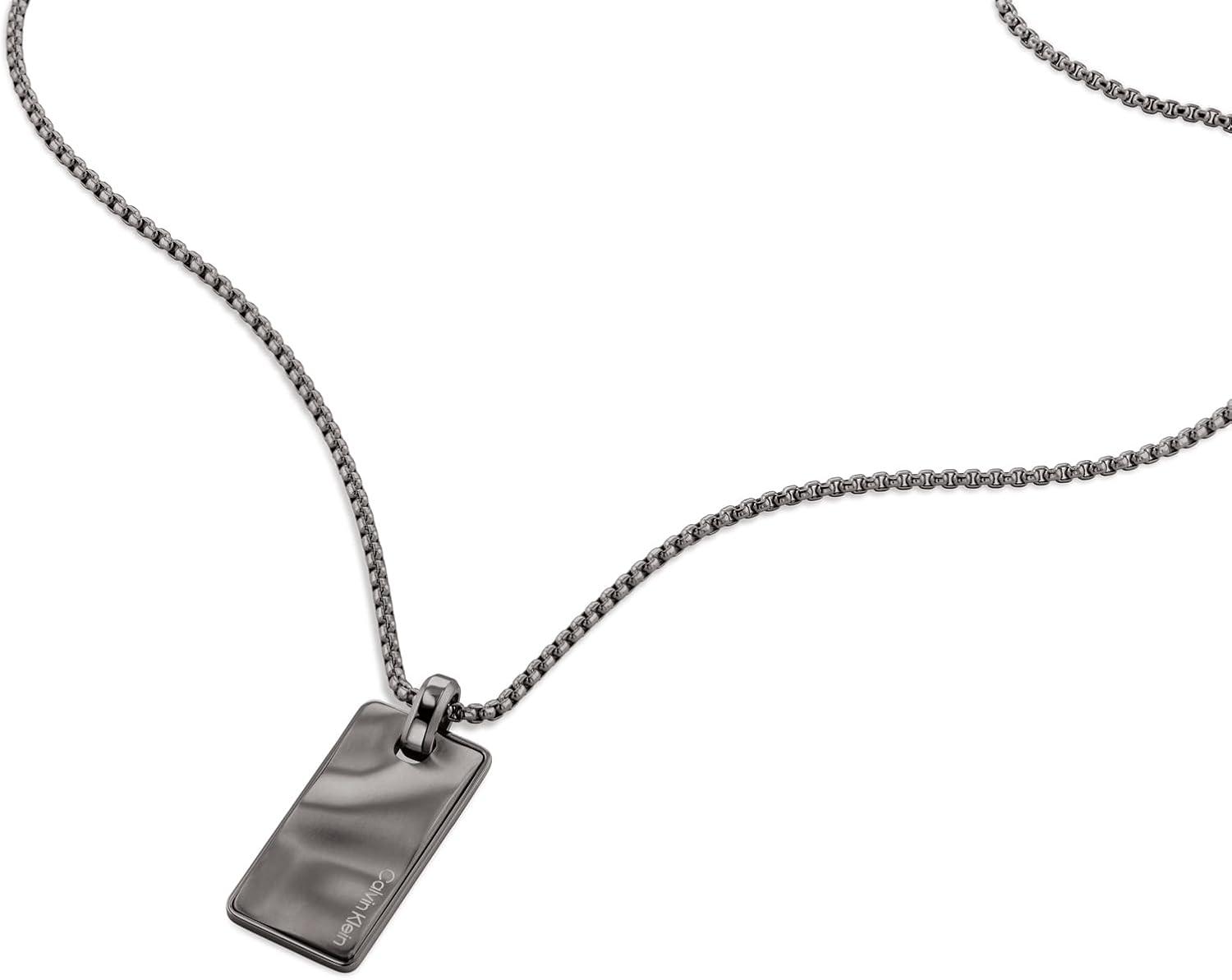 imageCalvin Klein Metallic Waves Dog Tag Necklace Collection for Men  Stainless Steel Lobster Closure  Elegant Everyday Wear  Fashion Accessory Gift for HimGunmetal