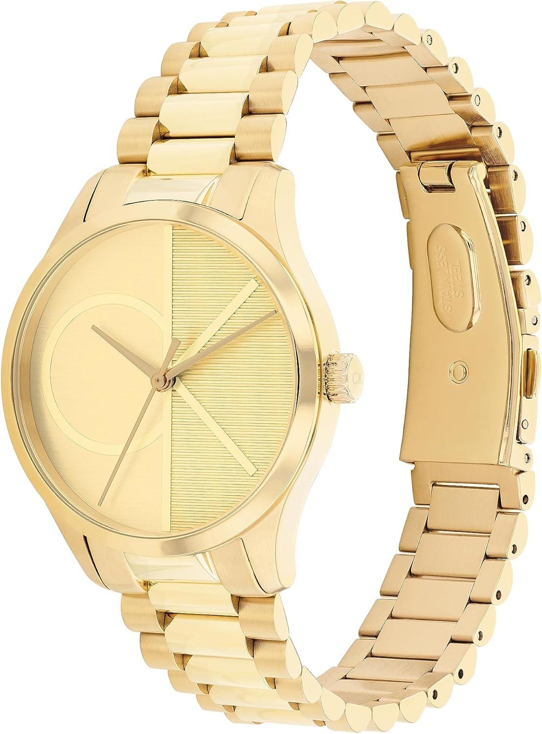 imageCalvin Klein Womens CK Iconic  35mm 2H Quartz Watch  Stainless Steel Mesh Bracelet  Water Resistance 30 Meters  Premium Fashion Timepiece for Everyday Style  Gift for HerGold Plated Bracelet