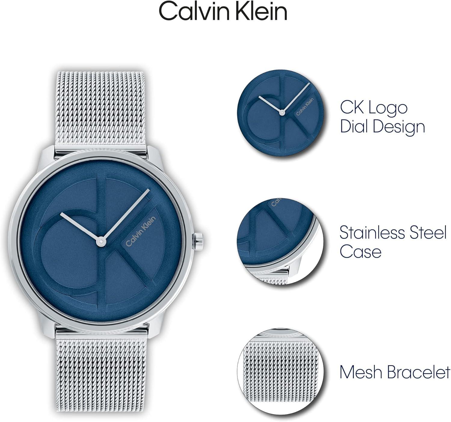 imageCalvin Klein Womens CK Iconic  35mm 2H Quartz Watch  Stainless Steel Mesh Bracelet  Water Resistance 30 Meters  Premium Fashion Timepiece for Everyday Style  Gift for HerSilverBlue