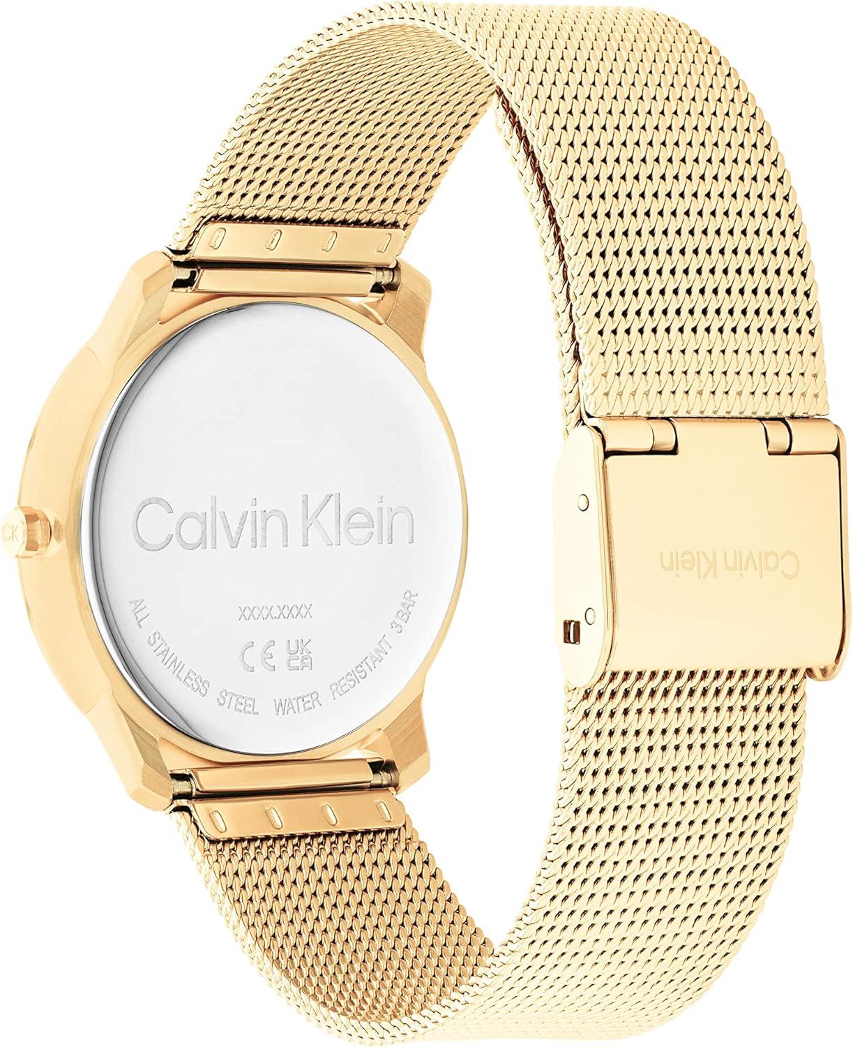 imageCalvin Klein Womens CK Iconic  35mm 2H Quartz Watch  Stainless Steel Mesh Bracelet  Water Resistance 30 Meters  Premium Fashion Timepiece for Everyday Style  Gift for HerGold Plated Mesh