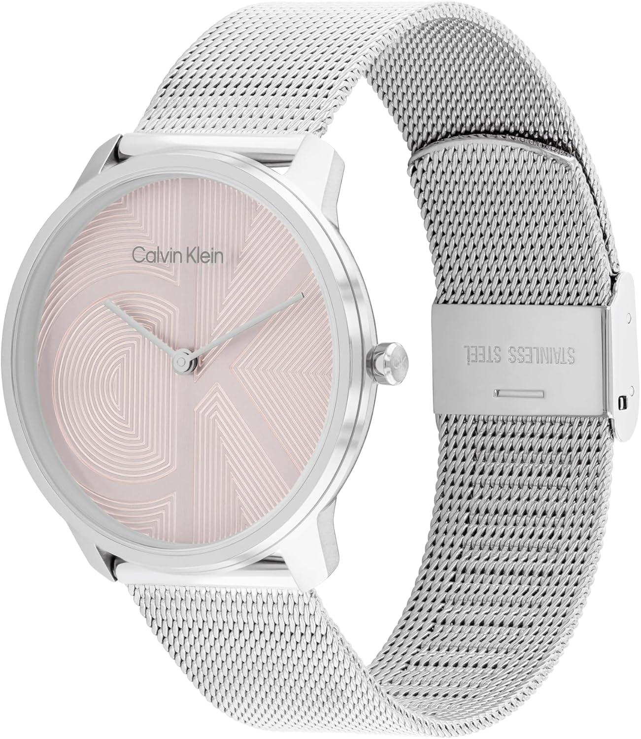 imageCalvin Klein Womens CK Iconic  35mm 2H Quartz Watch  Stainless Steel Mesh Bracelet  Water Resistance 30 Meters  Premium Fashion Timepiece for Everyday Style  Gift for HerSilver Pink Mesh