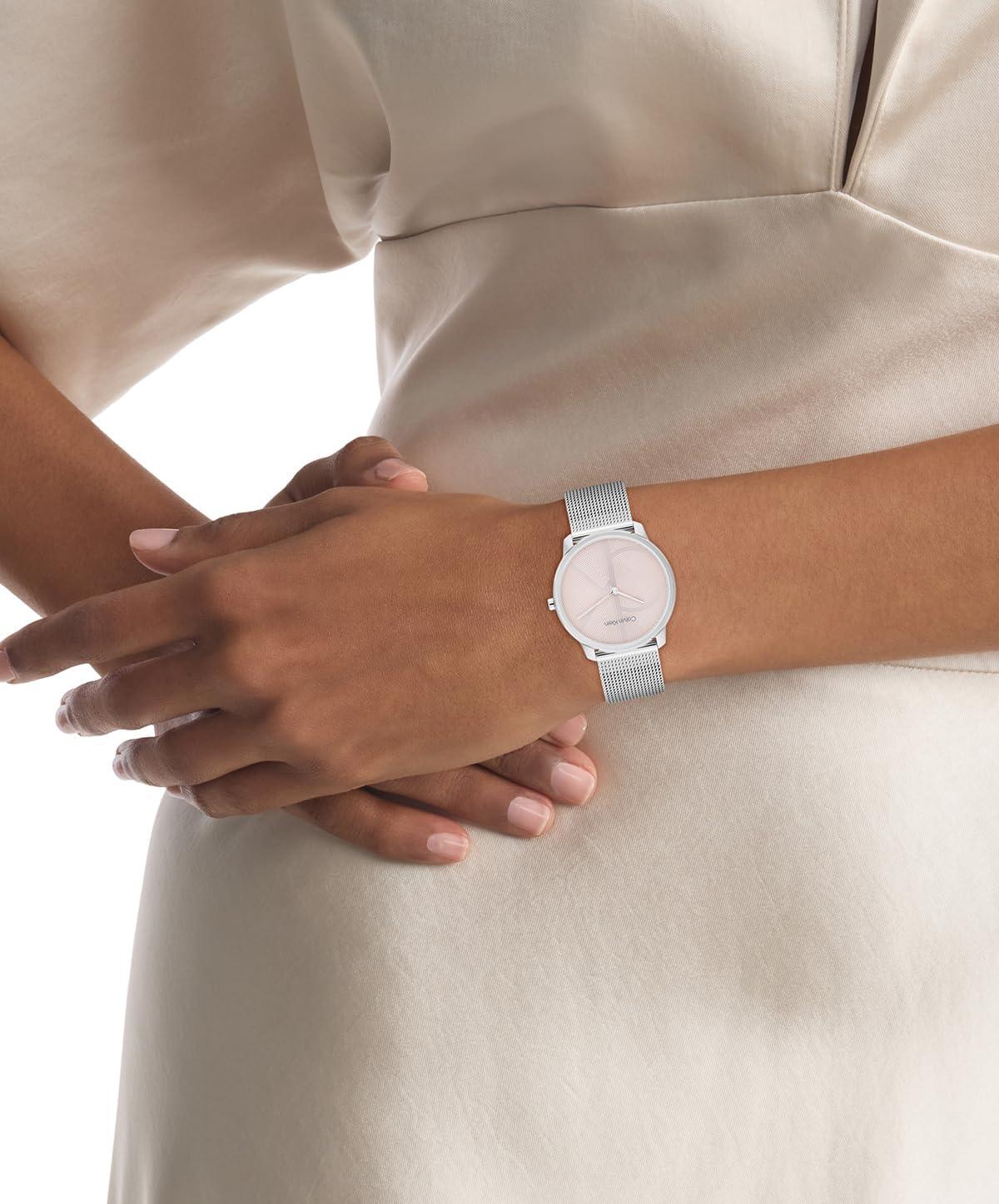 imageCalvin Klein Womens CK Iconic  35mm 2H Quartz Watch  Stainless Steel Mesh Bracelet  Water Resistance 30 Meters  Premium Fashion Timepiece for Everyday Style  Gift for HerSilver Pink Mesh