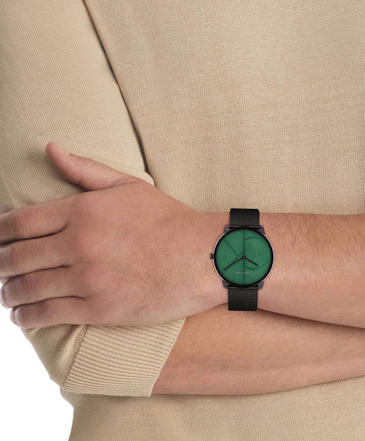 imageCalvin Klein Womens CK Iconic  35mm 2H Quartz Watch  Stainless Steel Mesh Bracelet  Water Resistance 30 Meters  Premium Fashion Timepiece for Everyday Style  Gift for HerBlackGreen