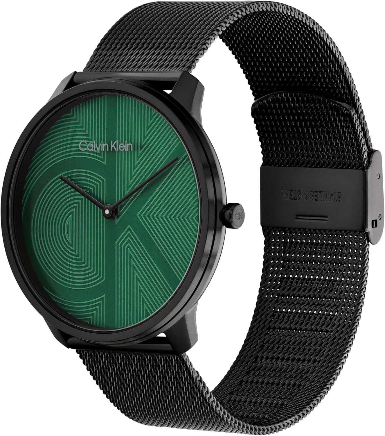 imageCalvin Klein Womens CK Iconic  35mm 2H Quartz Watch  Stainless Steel Mesh Bracelet  Water Resistance 30 Meters  Premium Fashion Timepiece for Everyday Style  Gift for HerBlackGreen