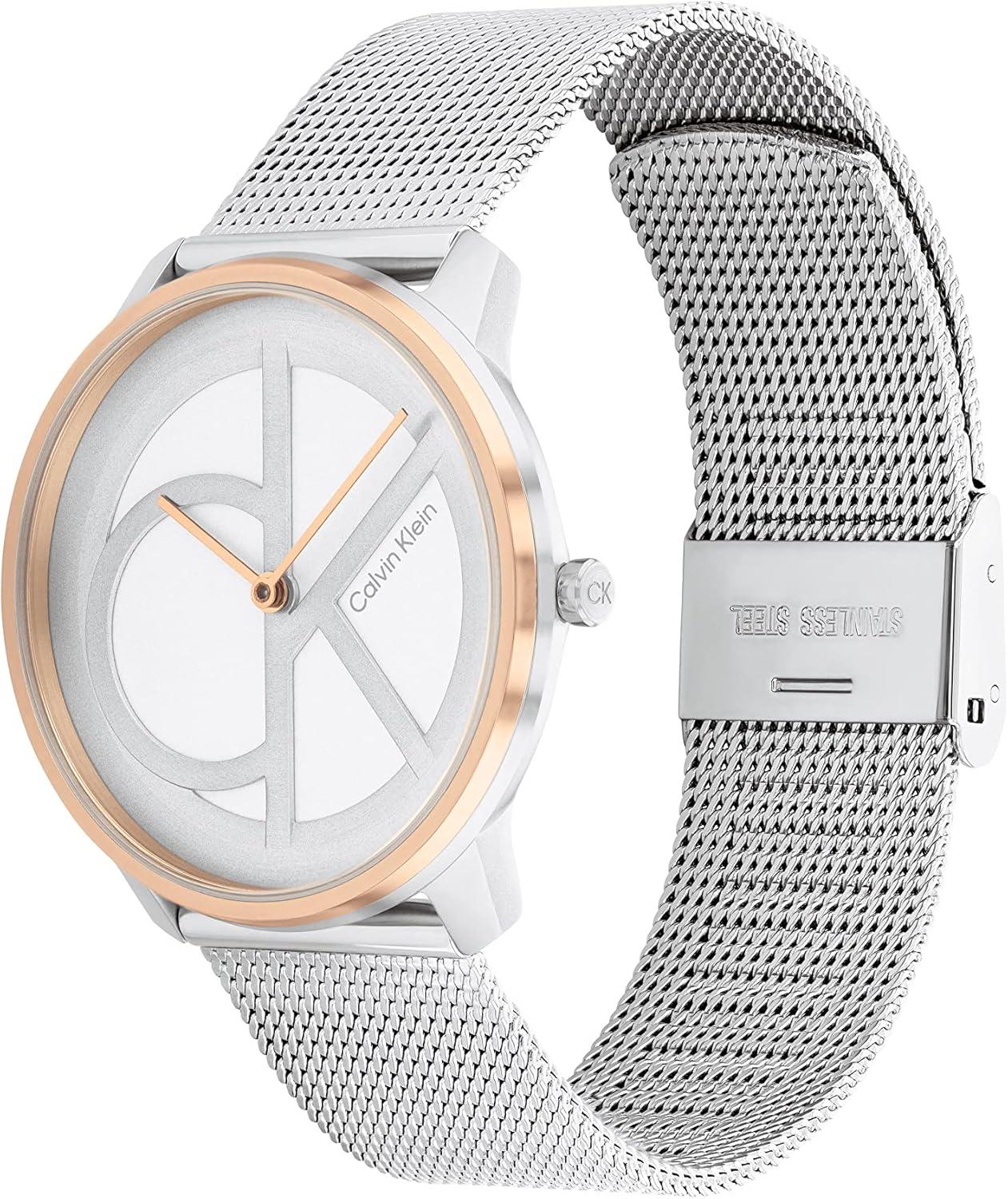 imageCalvin Klein Womens CK Iconic  35mm 2H Quartz Watch  Stainless Steel Mesh Bracelet  Water Resistance 30 Meters  Premium Fashion Timepiece for Everyday Style  Gift for HerTwo Tone Mesh