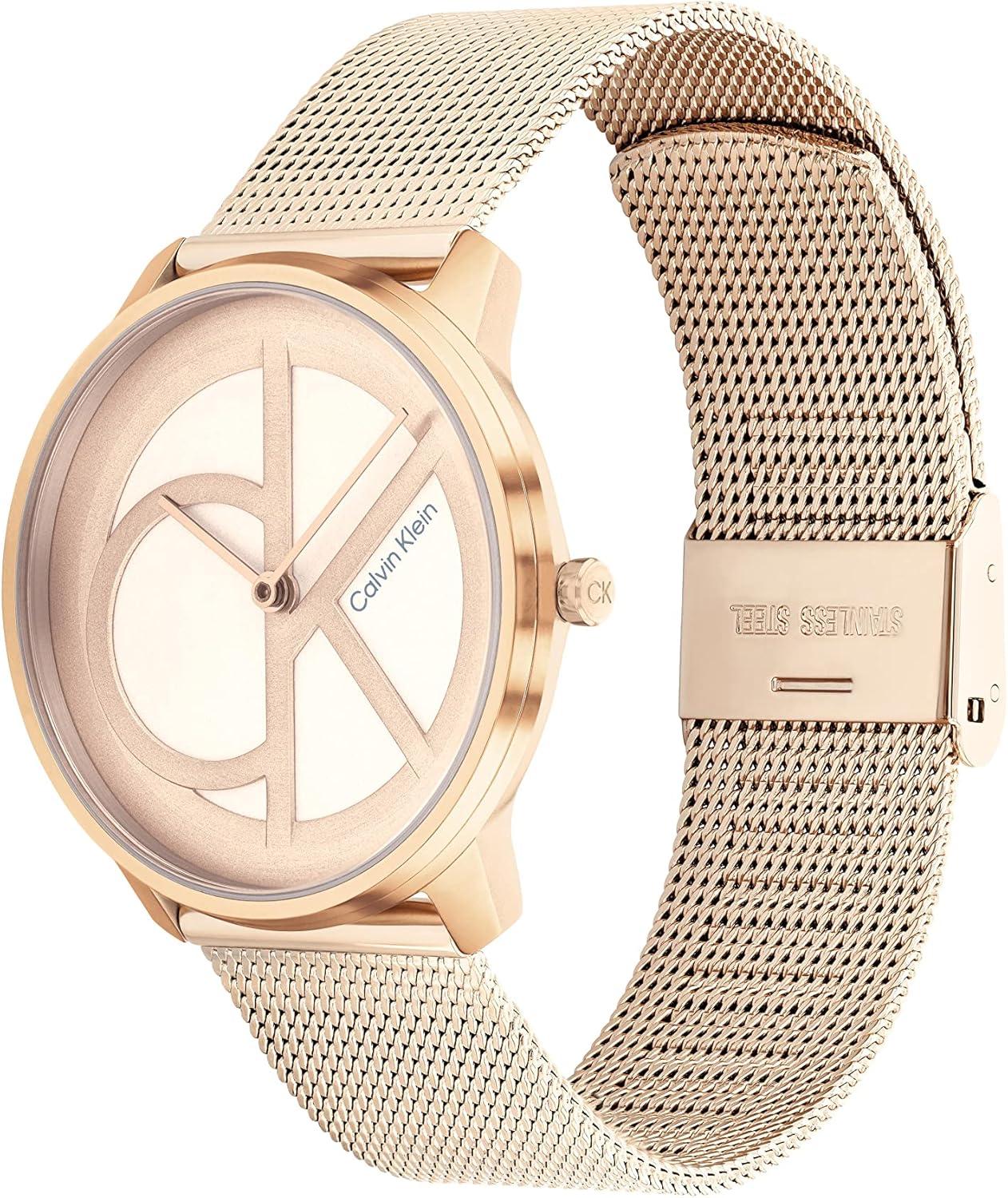 imageCalvin Klein Womens CK Iconic  35mm 2H Quartz Watch  Stainless Steel Mesh Bracelet  Water Resistance 30 Meters  Premium Fashion Timepiece for Everyday Style  Gift for HerRose Gold Mesh