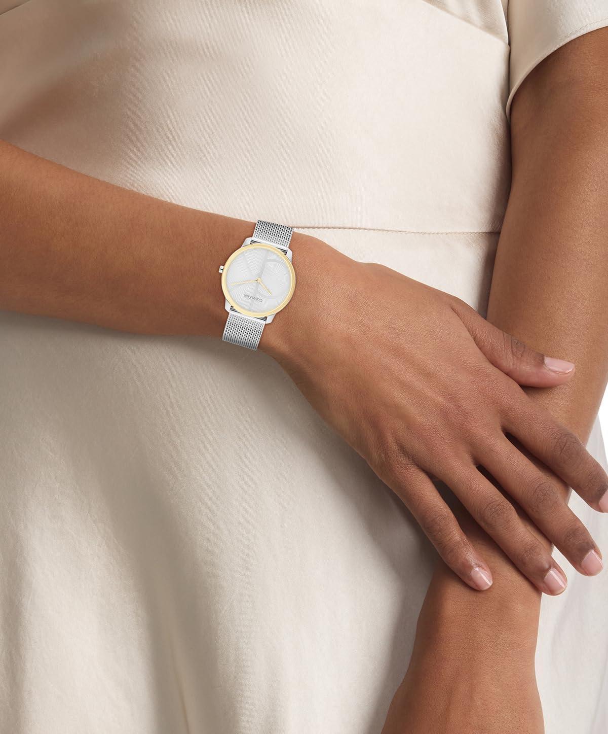 imageCalvin Klein Womens CK Iconic  35mm 2H Quartz Watch  Stainless Steel Mesh Bracelet  Water Resistance 30 Meters  Premium Fashion Timepiece for Everyday Style  Gift for HerSilver Gold Mesh