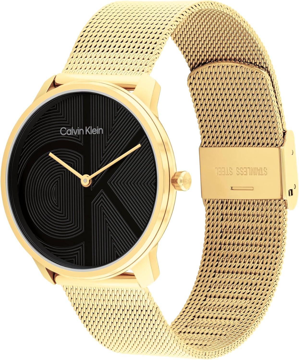 imageCalvin Klein Womens CK Iconic  35mm 2H Quartz Watch  Stainless Steel Mesh Bracelet  Water Resistance 30 Meters  Premium Fashion Timepiece for Everyday Style  Gift for HerBlack Gold Mesh