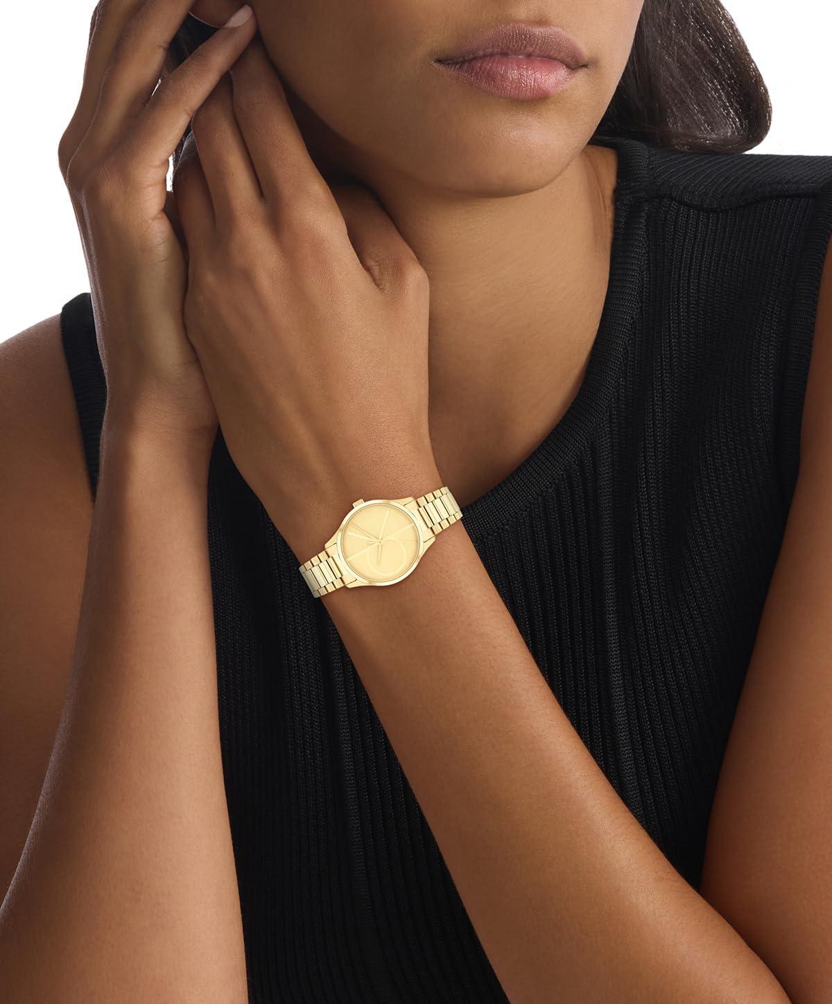 imageCalvin Klein Womens CK Iconic  35mm 2H Quartz Watch  Stainless Steel Mesh Bracelet  Water Resistance 30 Meters  Premium Fashion Timepiece for Everyday Style  Gift for HerGold Plated Bracelet