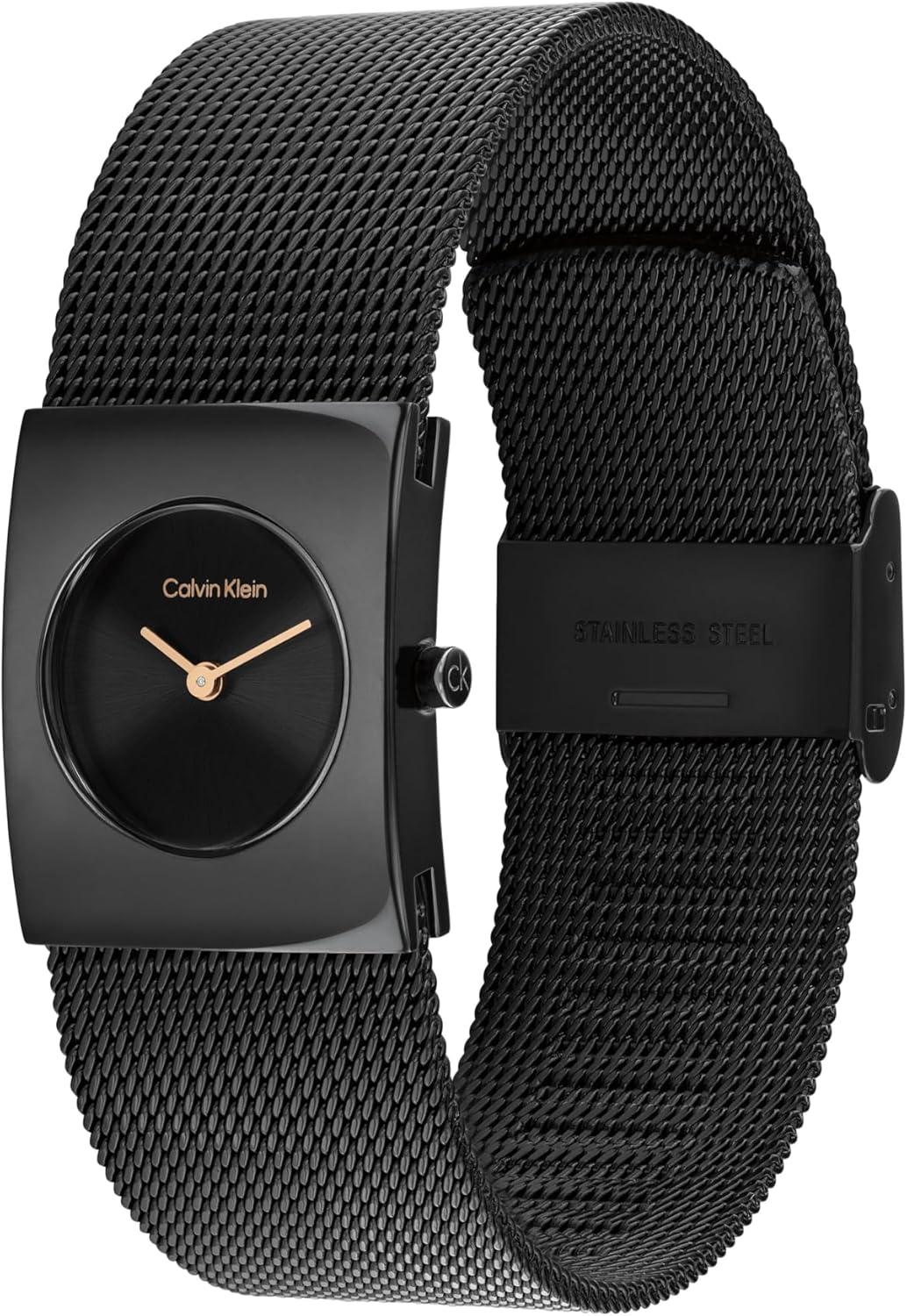 imageCalvin Klein Womens CK Pulse Stainless Steel Watch  21mm Geometric Case Mesh Bracelet Petite Iconic Style  Gift for HerBlack