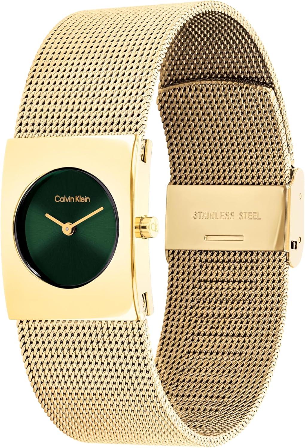 imageCalvin Klein Womens CK Pulse Stainless Steel Watch  21mm Geometric Case Mesh Bracelet Petite Iconic Style  Gift for HerGold Plated