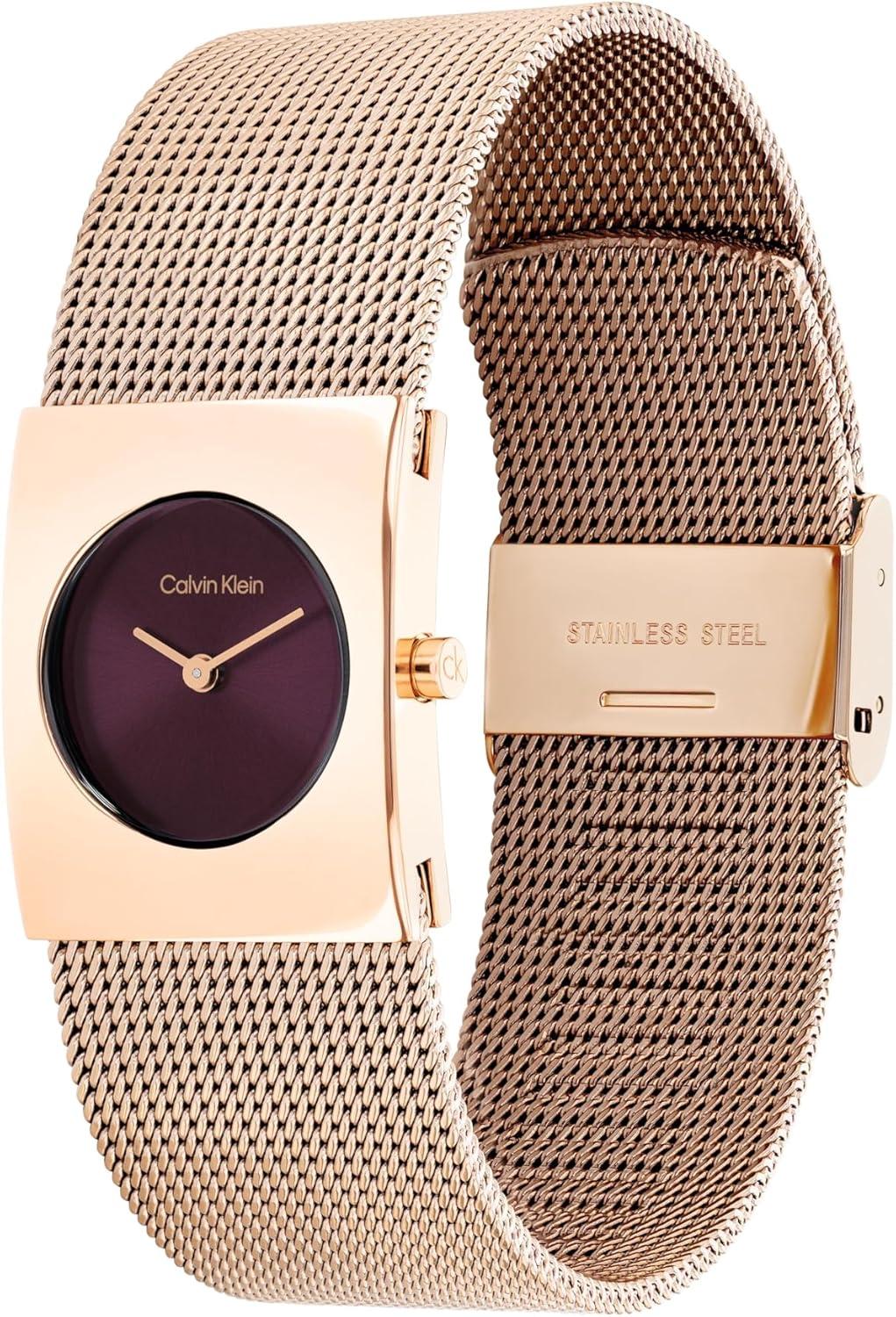 imageCalvin Klein Womens CK Pulse Stainless Steel Watch  21mm Geometric Case Mesh Bracelet Petite Iconic Style  Gift for HerRose Gold