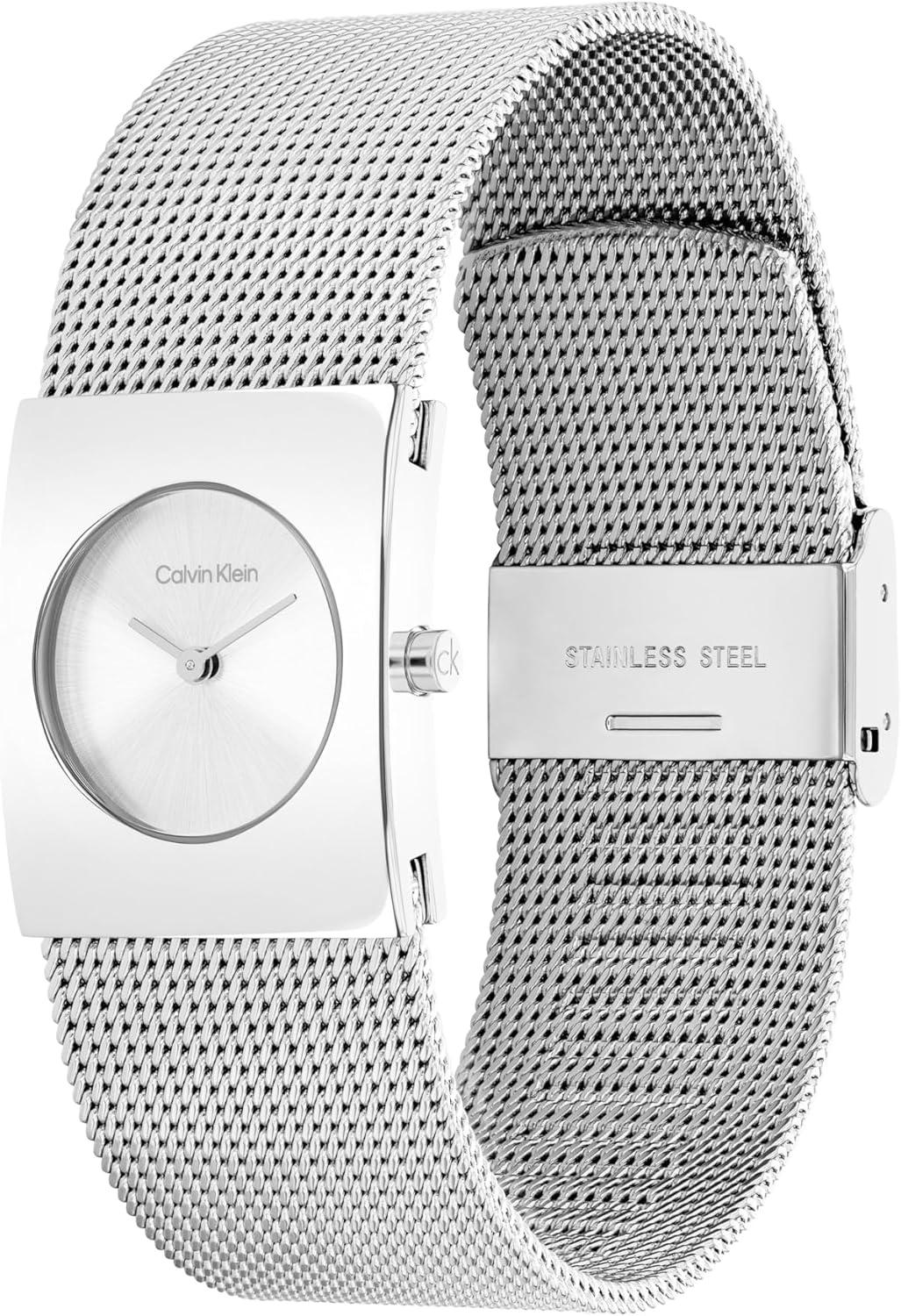 imageCalvin Klein Womens CK Pulse Stainless Steel Watch  21mm Geometric Case Mesh Bracelet Petite Iconic Style  Gift for HerSilver