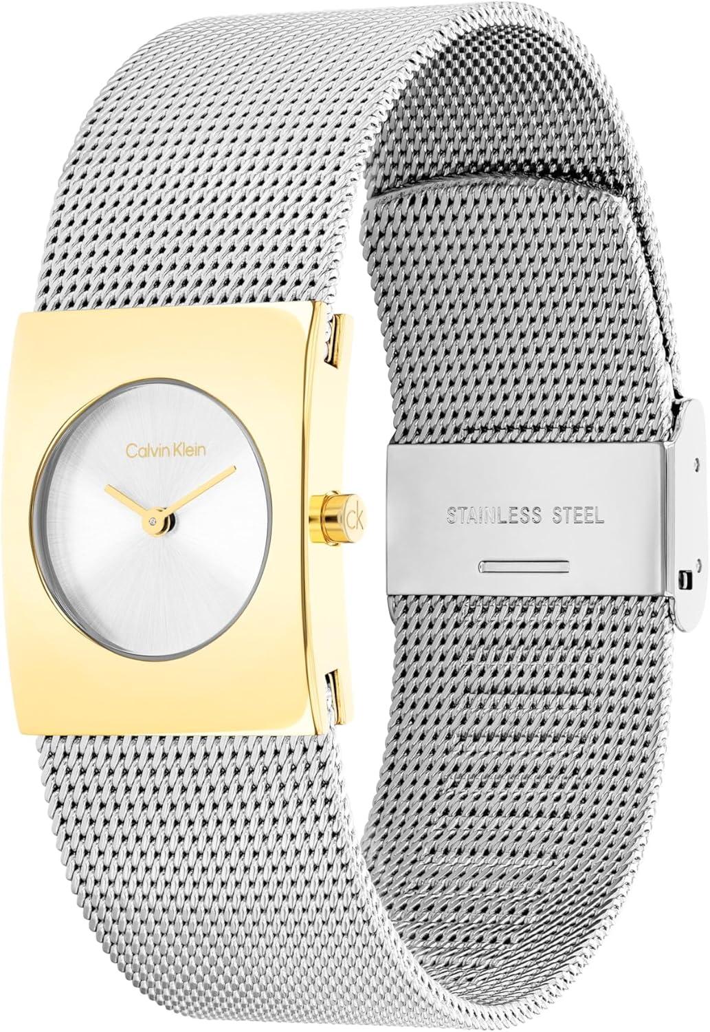 imageCalvin Klein Womens CK Pulse Stainless Steel Watch  21mm Geometric Case Mesh Bracelet Petite Iconic Style  Gift for HerSilverWhite