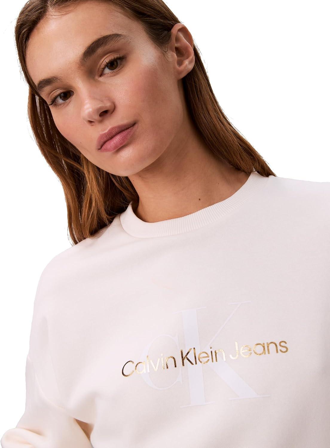 imageCalvin Klein Womens Monogram Logo CrewneckWhite Greige