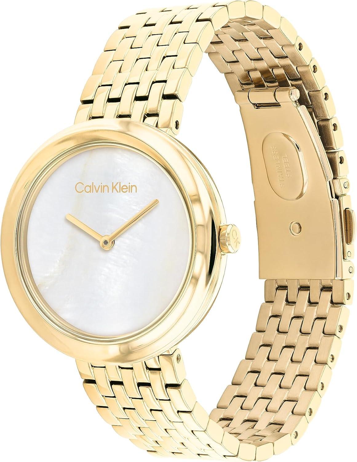 imageCalvin Klein Womens Twisted Bezel  34mm 2H Quartz Watch  Stainless Steel Bracelet  Water Resistance 30 Meters  Minimalistic Style  Premium Fashion  Gift for HerWhite Mother of PearlGold
