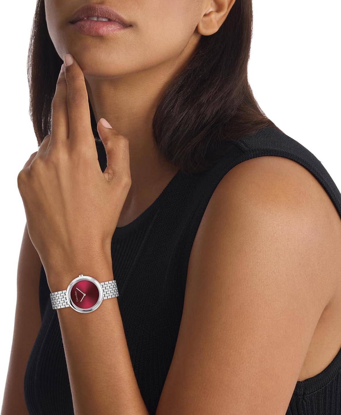 imageCalvin Klein Womens Twisted Bezel  34mm 2H Quartz Watch  Stainless Steel Bracelet  Water Resistance 30 Meters  Minimalistic Style  Premium Fashion  Gift for HerRed