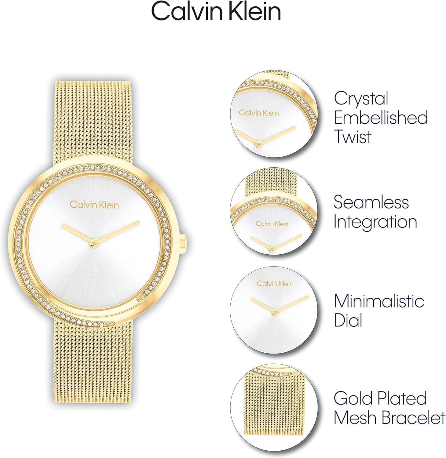 imageCalvin Klein Womens Twisted Bezel  34mm 2H Quartz Watch  Stainless Steel Bracelet  Water Resistance 30 Meters  Minimalistic Style  Premium Fashion  Gift for HerSilver Gold
