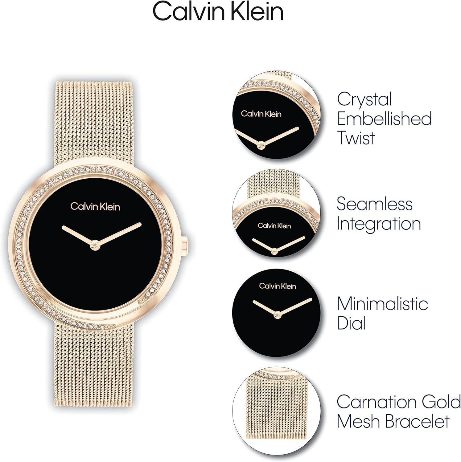 imageCalvin Klein Womens Twisted Bezel  34mm 2H Quartz Watch  Stainless Steel Bracelet  Water Resistance 30 Meters  Minimalistic Style  Premium Fashion  Gift for HerBlack Rose Gold
