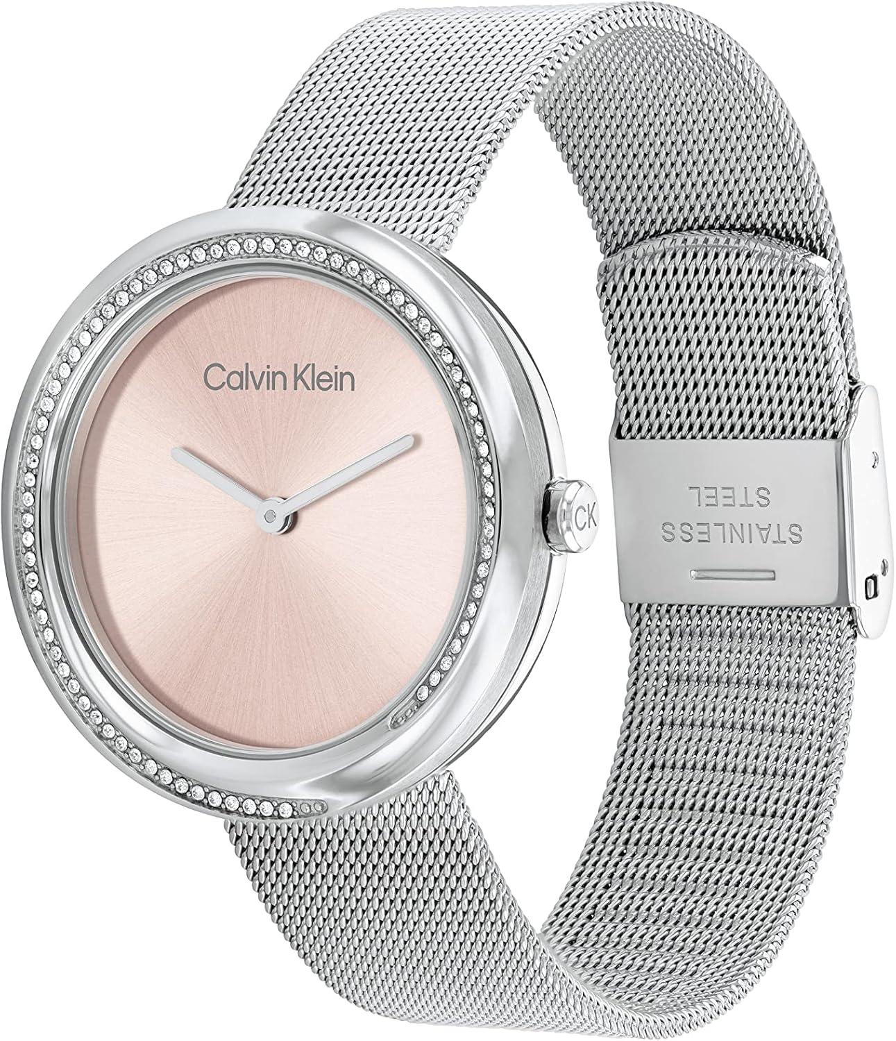 imageCalvin Klein Womens Twisted Bezel  34mm 2H Quartz Watch  Stainless Steel Bracelet  Water Resistance 30 Meters  Minimalistic Style  Premium Fashion  Gift for HerPink Silver