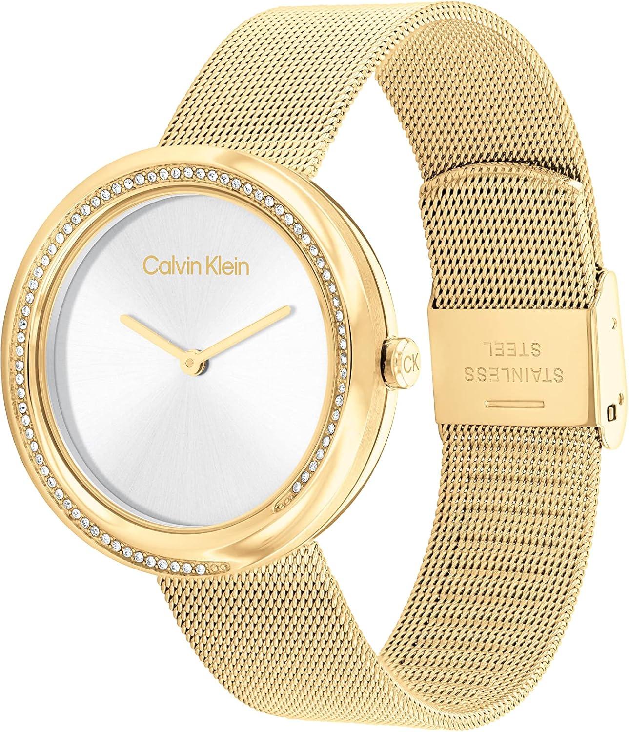 imageCalvin Klein Womens Twisted Bezel  34mm 2H Quartz Watch  Stainless Steel Bracelet  Water Resistance 30 Meters  Minimalistic Style  Premium Fashion  Gift for HerSilver Gold