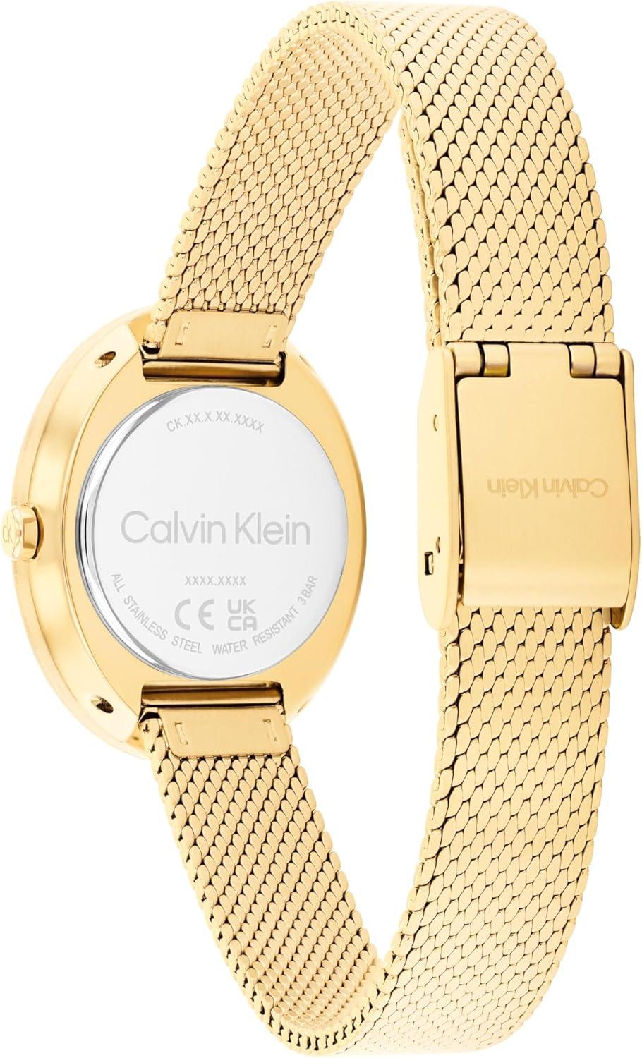 imageCalvin Klein Womens Twisted Bezel Stainless Steel Watch  24 mm Oval Case Mesh Bracelet Sunray Dial Elegant Design  Gift for HerGold Plated