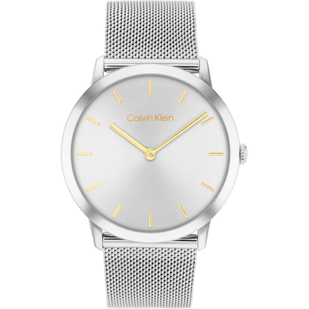 imageCalvin Klein Exceptional  Womens and Mens 2H Quartz Watch Stainless Steel with Mesh Bracelet  Water Resistant 3 ATM30 Meters  Trendy CK Watches for Him and Her  37 mmSilver