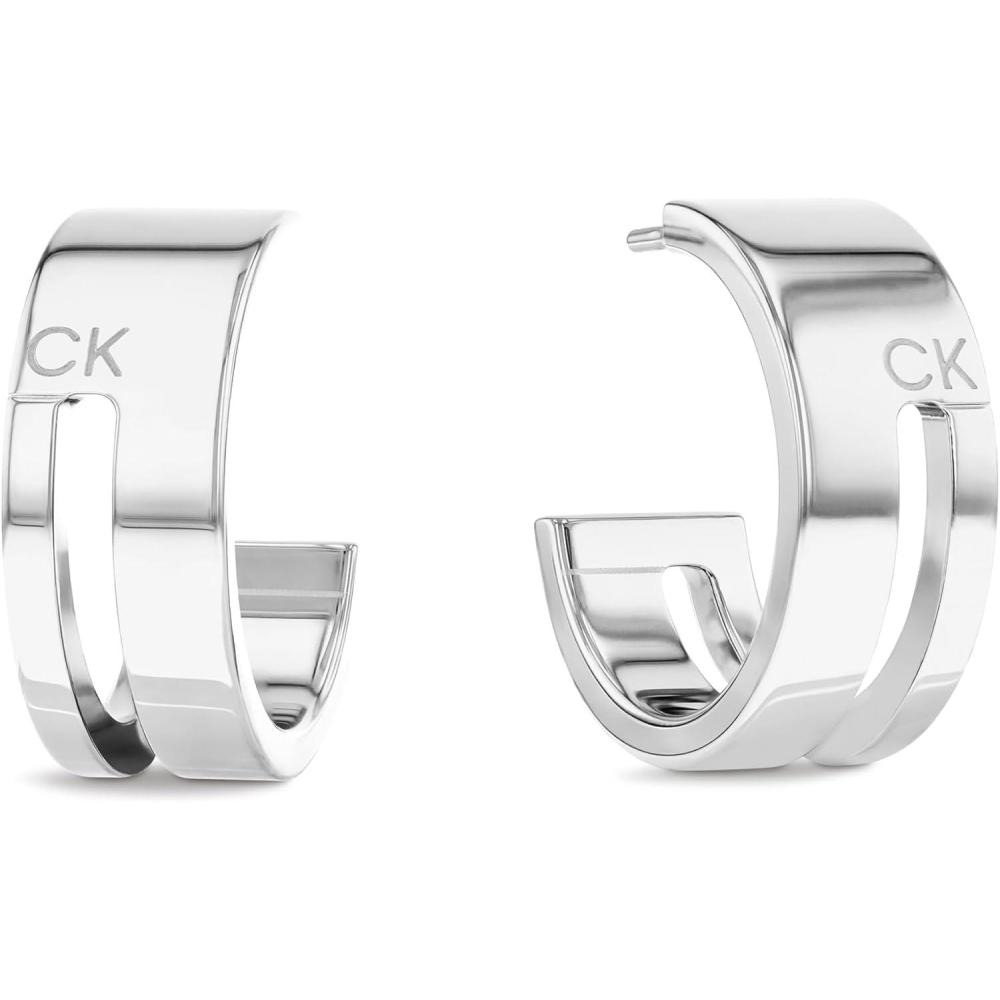 imageCalvin Klein Geometric Essentials Womens Hoop Earrings  Stainless Steel Elegant Jewelry Perfect for Any Occasion Designer Wear  Gift for HerSilver