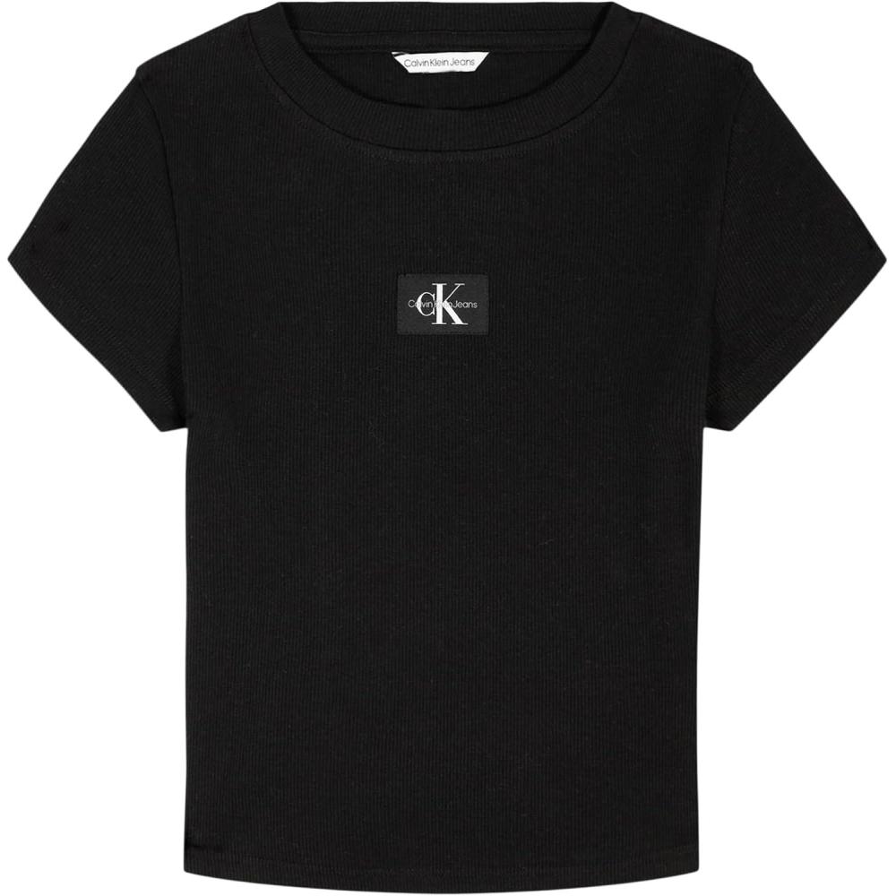imageCalvin Klein Girls Short Sleeve Babydoll TShirt Soft ampamp ComfortableBlack Ribbed Monogram