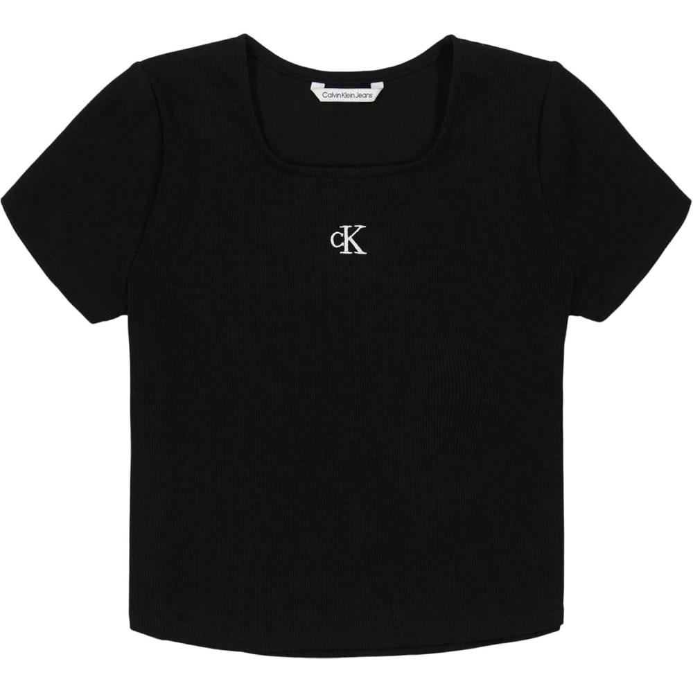 imageCalvin Klein Girls Short Sleeve Babydoll TShirt Soft ampamp ComfortableBlack Square Neck