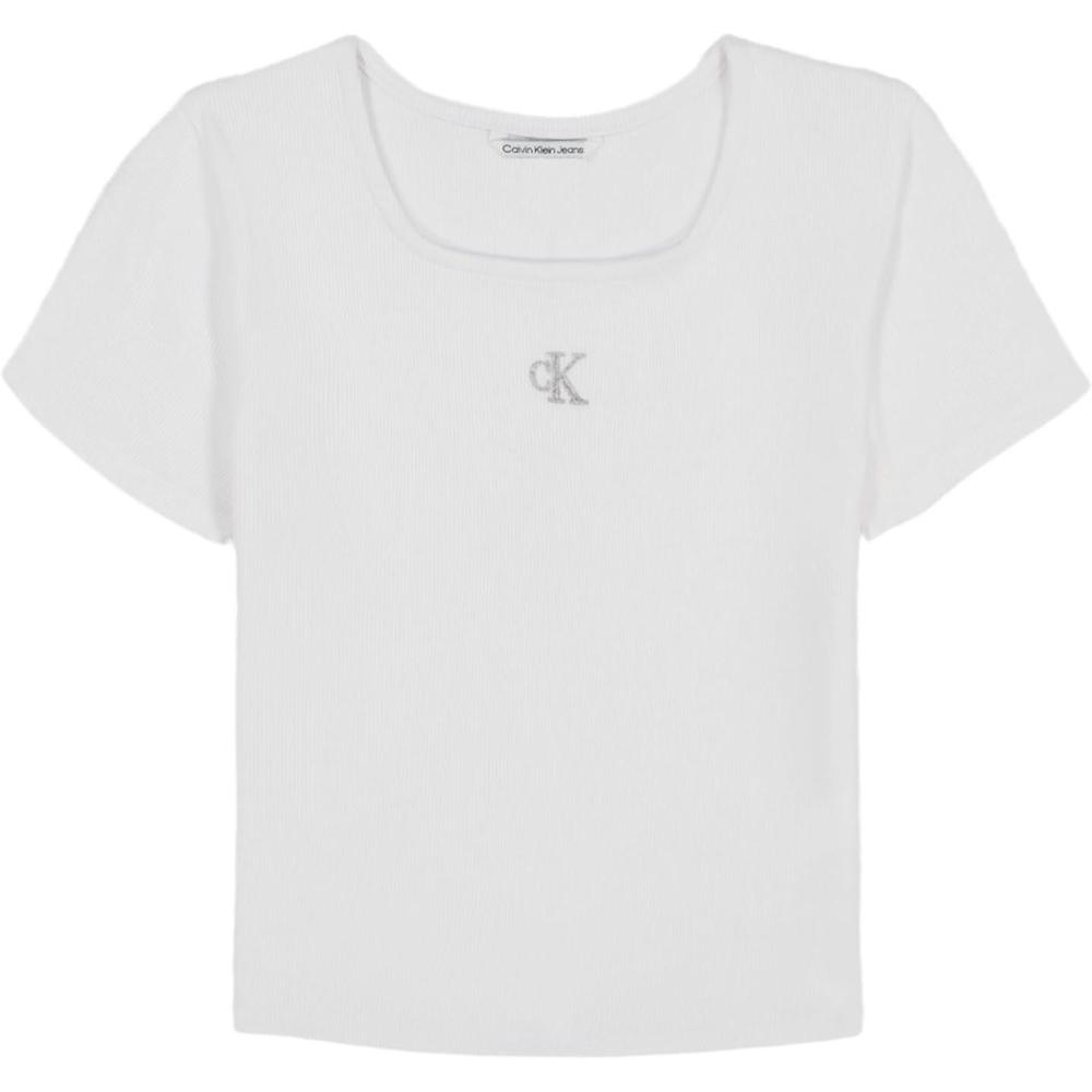 imageCalvin Klein Girls Short Sleeve Babydoll TShirt Soft ampamp ComfortableWhite Square Neck