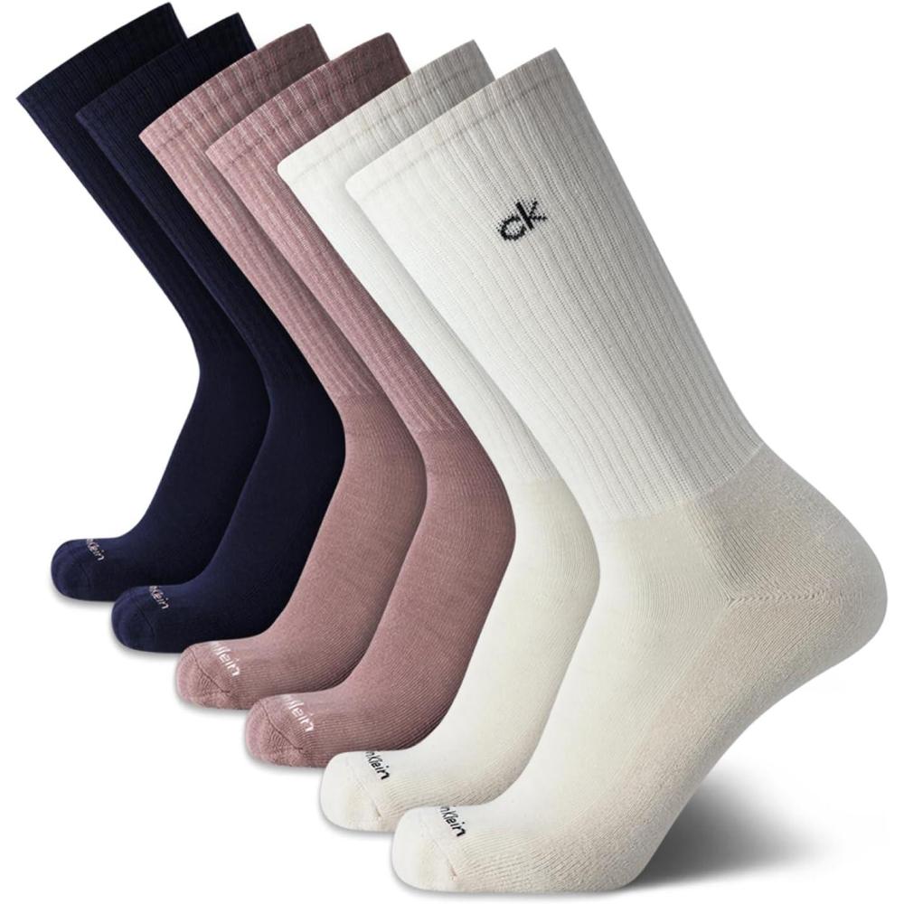 imageCalvin Klein Mens Dress Crew NonBinding Cotton Socks 6PackBeige Assorted