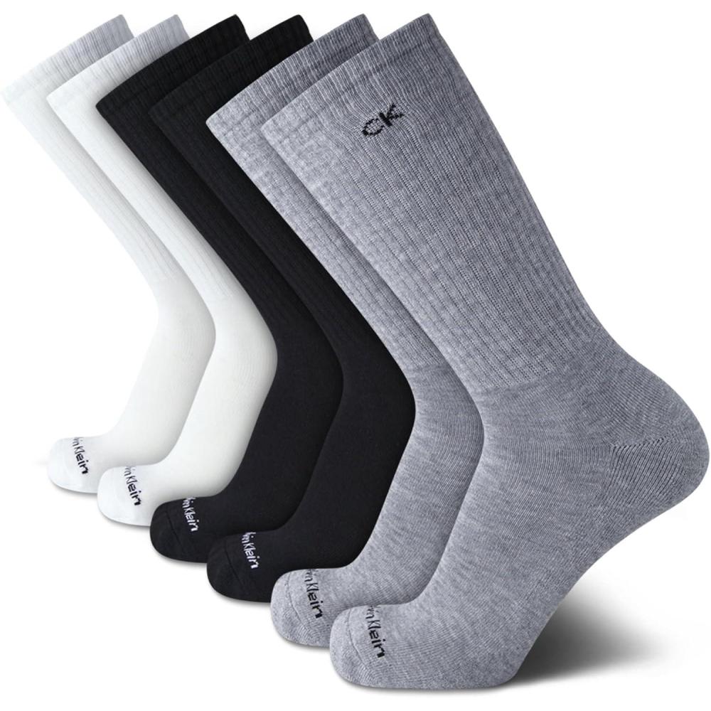 imageCalvin Klein Mens Dress Crew NonBinding Cotton Socks 6PackGrey Assorted