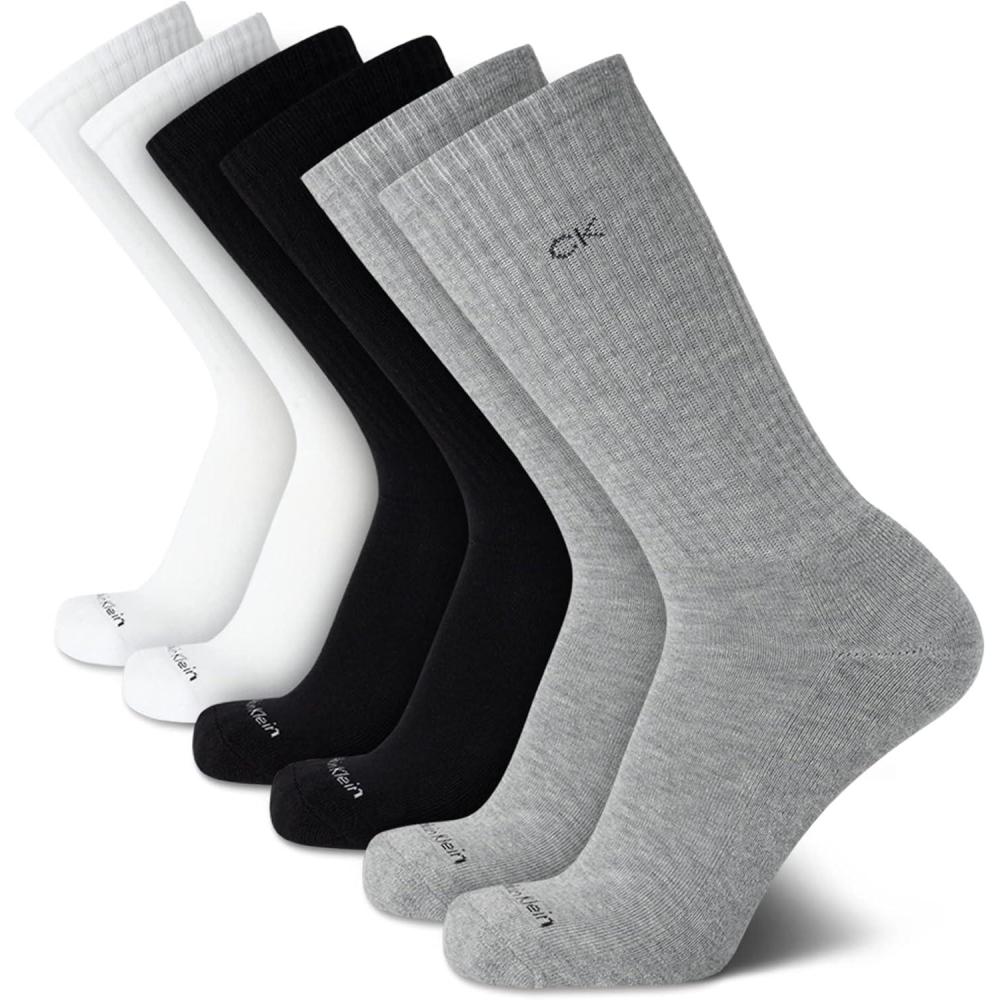 imageCalvin Klein Mens Dress Crew NonBinding Cotton Socks 6PackGreyBlackWhite