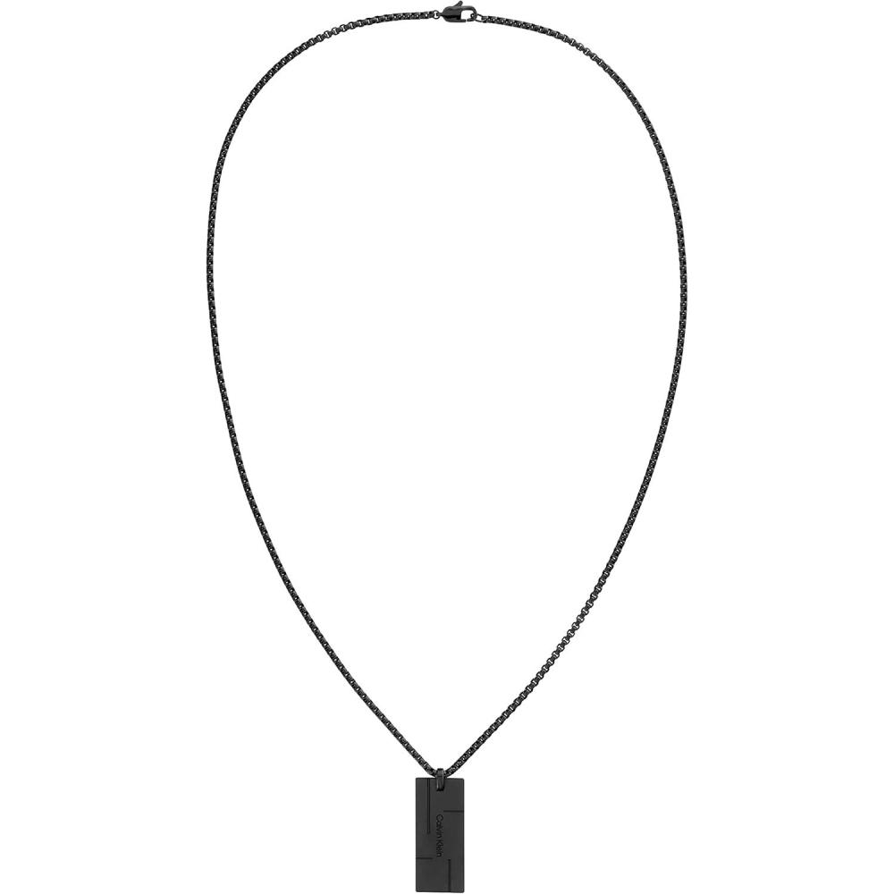 imageCalvin Klein Mens Grid Pendant Necklace Stainless Steel Dog Tag  Modern Statement Accessory  Gift for HimBlack