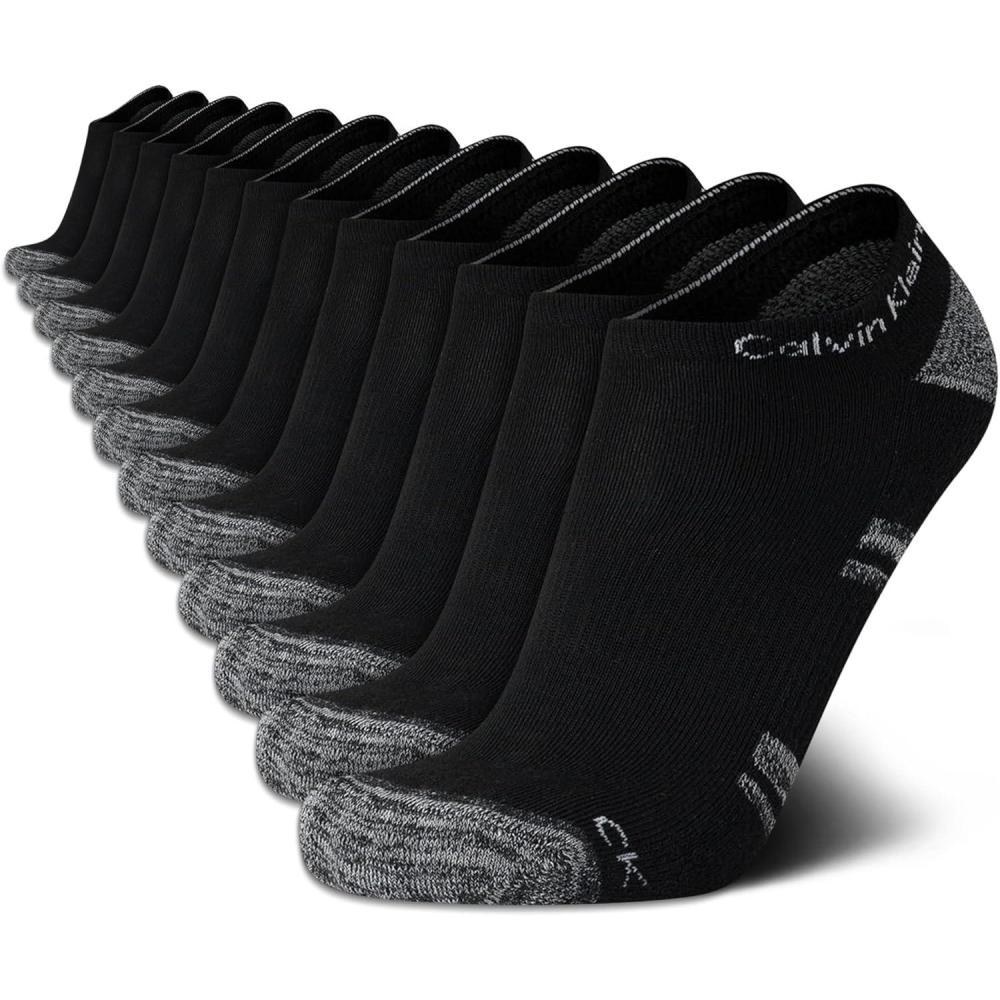 imageCalvin Klein Mens No Show Lightweight Cushioned Low Cut Socks 12 PackBlack Assorted