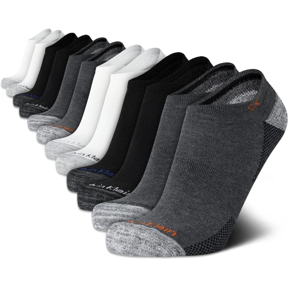imageCalvin Klein Mens No Show Lightweight Cushioned Low Cut Socks 12 PackGrey Heather Assort