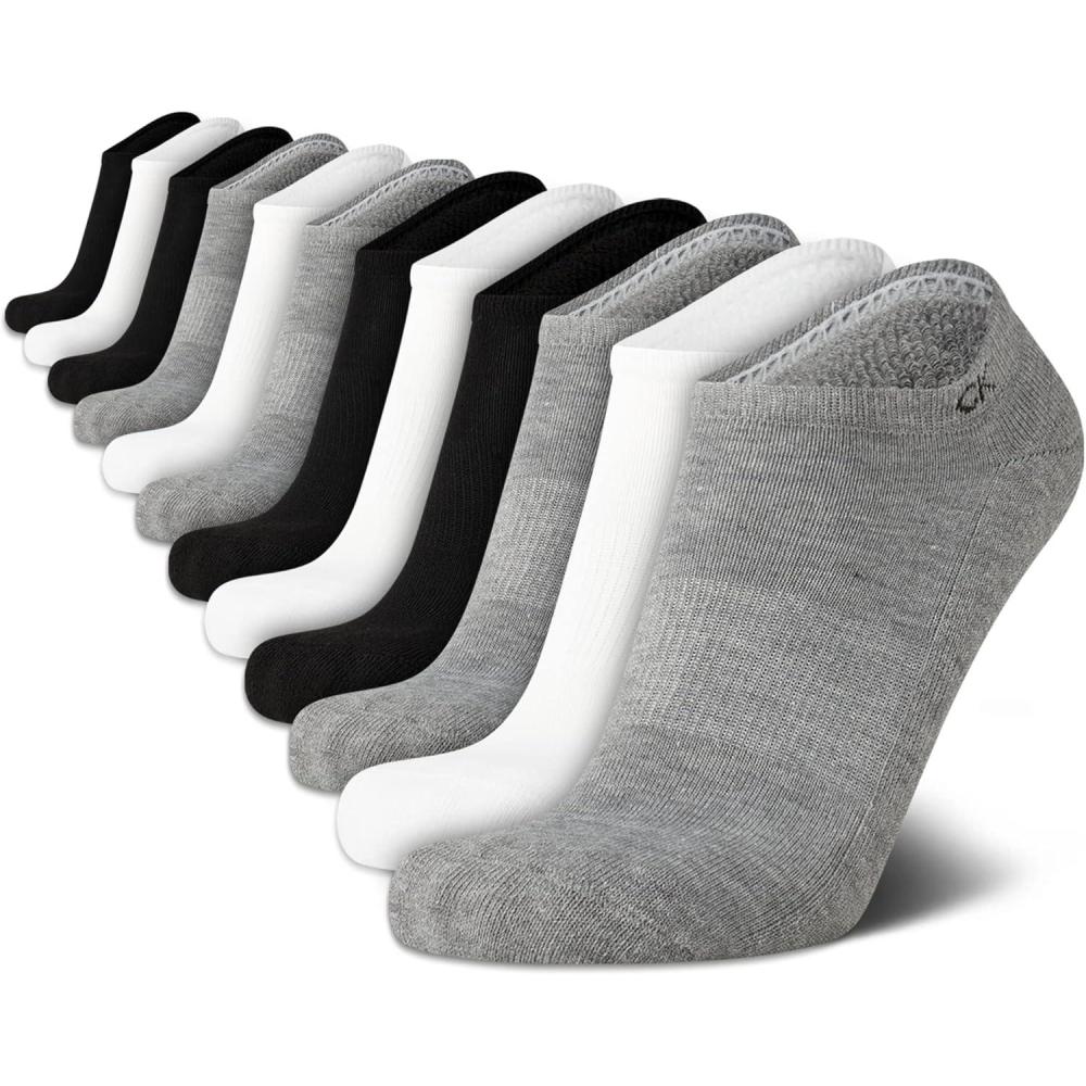 imageCalvin Klein Mens No Show Lightweight Cushioned Low Cut Socks 12 PackGreyBlackWhite