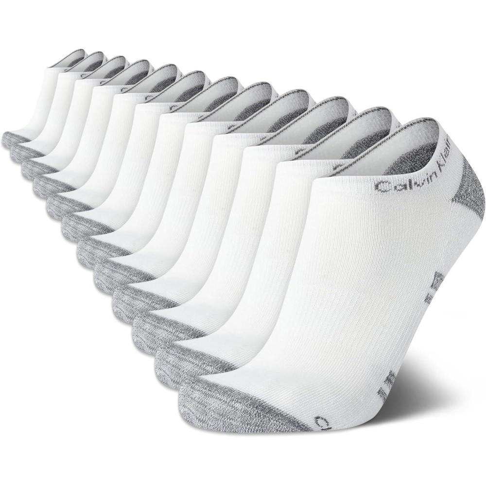 imageCalvin Klein Mens No Show Lightweight Cushioned Low Cut Socks 12 PackWhite Assorted