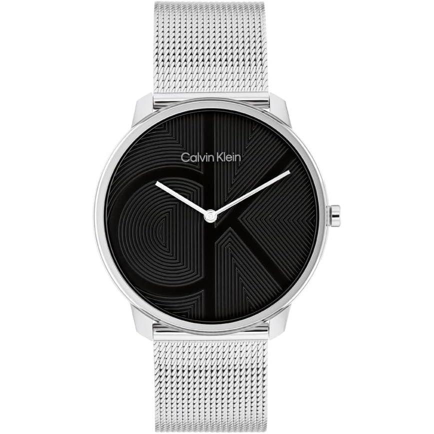 imageCalvin Klein Womens CK Iconic  35mm 2H Quartz Watch  Stainless Steel Mesh Bracelet  Water Resistance 30 Meters  Premium Fashion Timepiece for Everyday Style  Gift for HerSilverBlack Grid