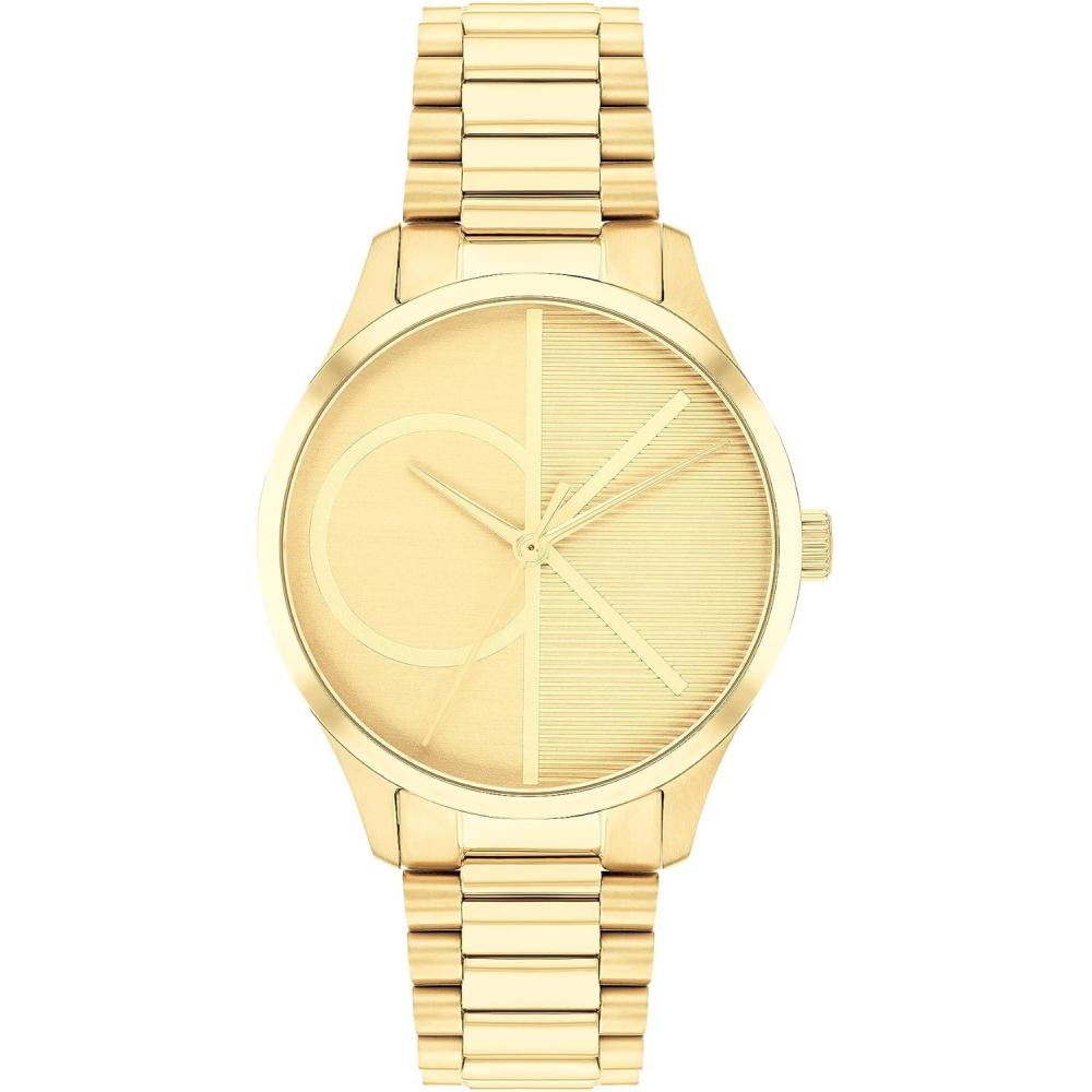 imageCalvin Klein Womens CK Iconic  35mm 2H Quartz Watch  Stainless Steel Mesh Bracelet  Water Resistance 30 Meters  Premium Fashion Timepiece for Everyday Style  Gift for HerGold Plated Bracelet